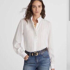 Madewell White/Black Striped Ruffled Button-Up Long Sleeve Shirt XL NWT